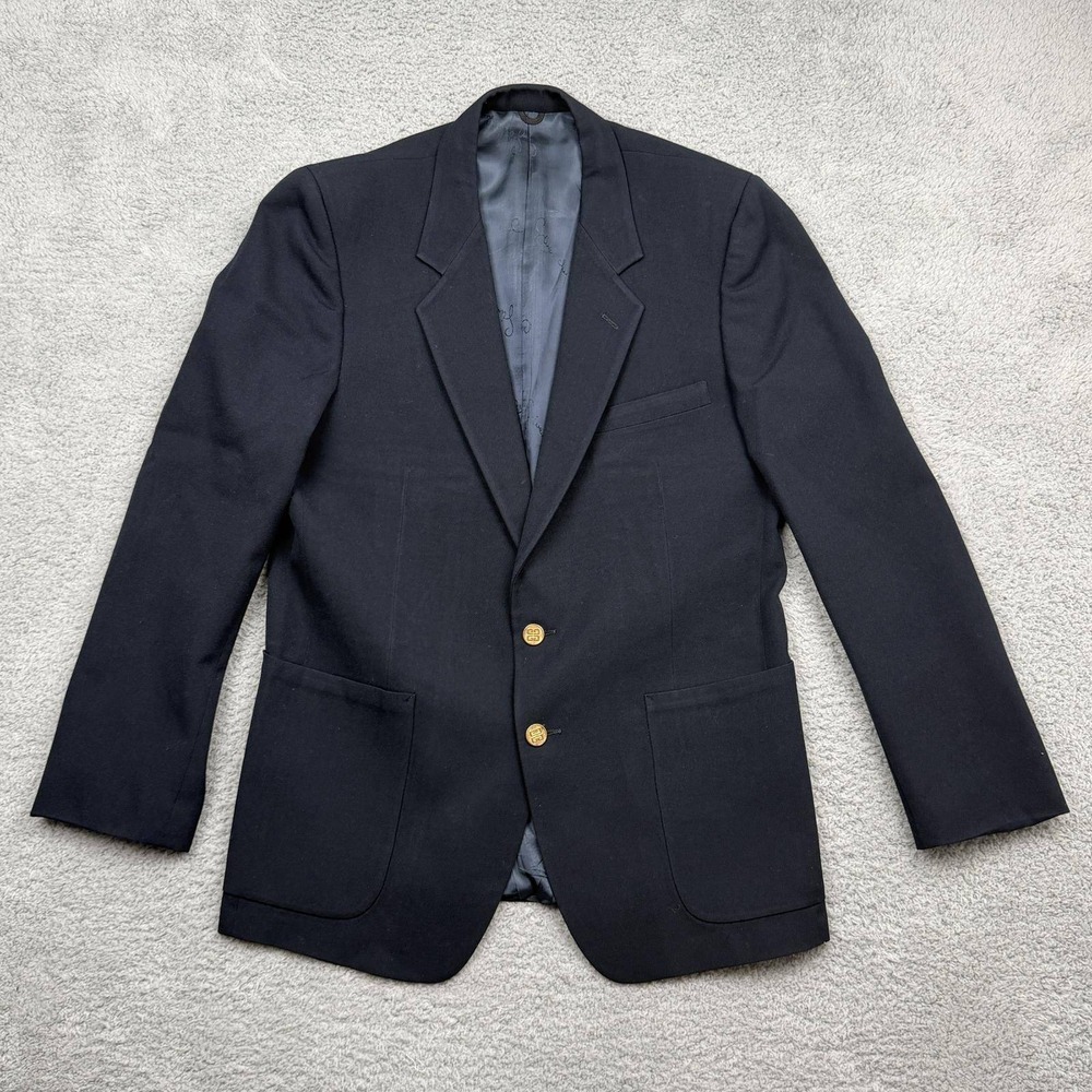 Vintage Givenchy Gentleman Blazer Mens L Black Wool Two Button Sport Coat Gold